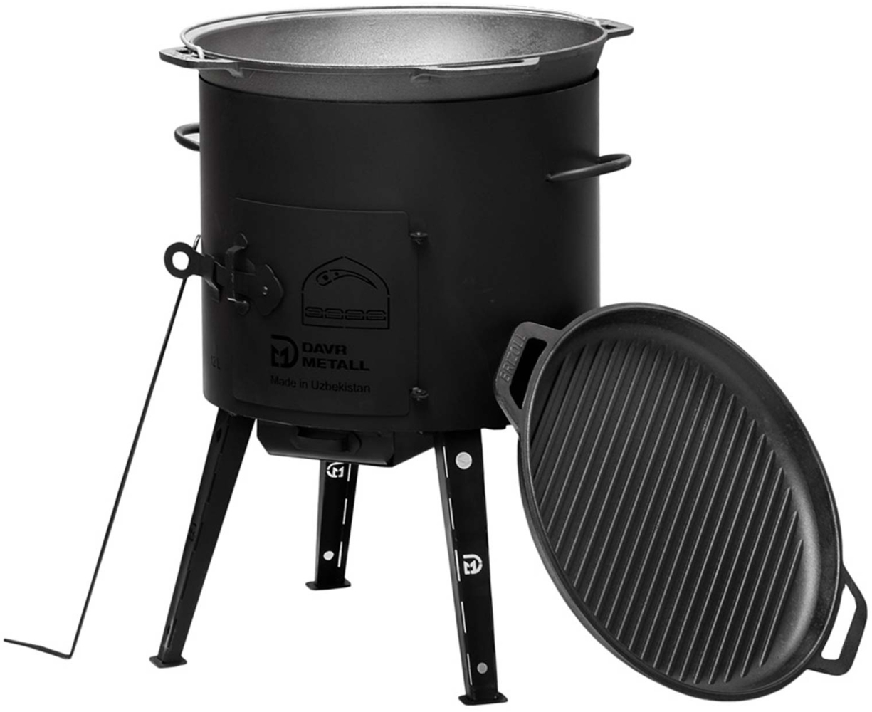 Ø36 Uchag 2mm stahl Utschak Utschag Campingofen 10L Gusseisen Kazan mit Gusseisen Deckel-Grillpfanne Kasan Feuerstelle Feldküche Außenküche Eintopfofen Gulaschkanone Bild 1