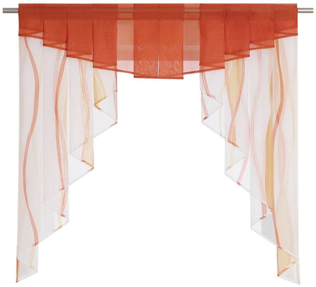 Joyswahl Scheibengardine, Stangendurchzug (1 St), transparent, Tunnelzug Voile Kurzstore,für Kleinfenster, Wellen Druck Bild 1