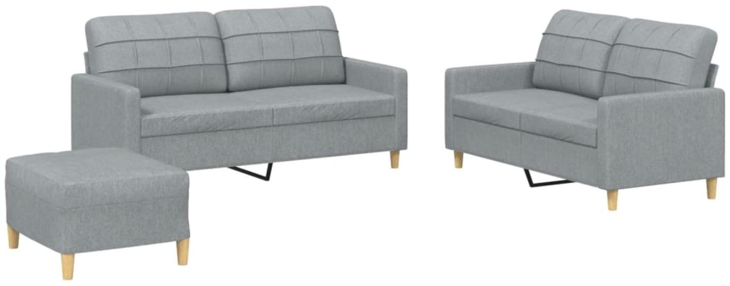vidaXL 3-tlg. Sofagarnitur mit Kissen Hellgrau Stoff 3201282 Bild 1