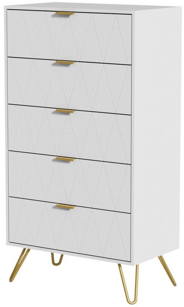 UEV Kommode mit 5 Schubladen, Highboard, Schmal Beistellschrank (Mehrzweckschrank für Wohnzimmer Schlafzimmer Büro Flur, Sideboard mit Schubladen weiß/schwarz/dunkel blau), 60x34x110cm, Schubladenschrank, Aufbewahrungsschrank, mit Kisppschutz Bild 1