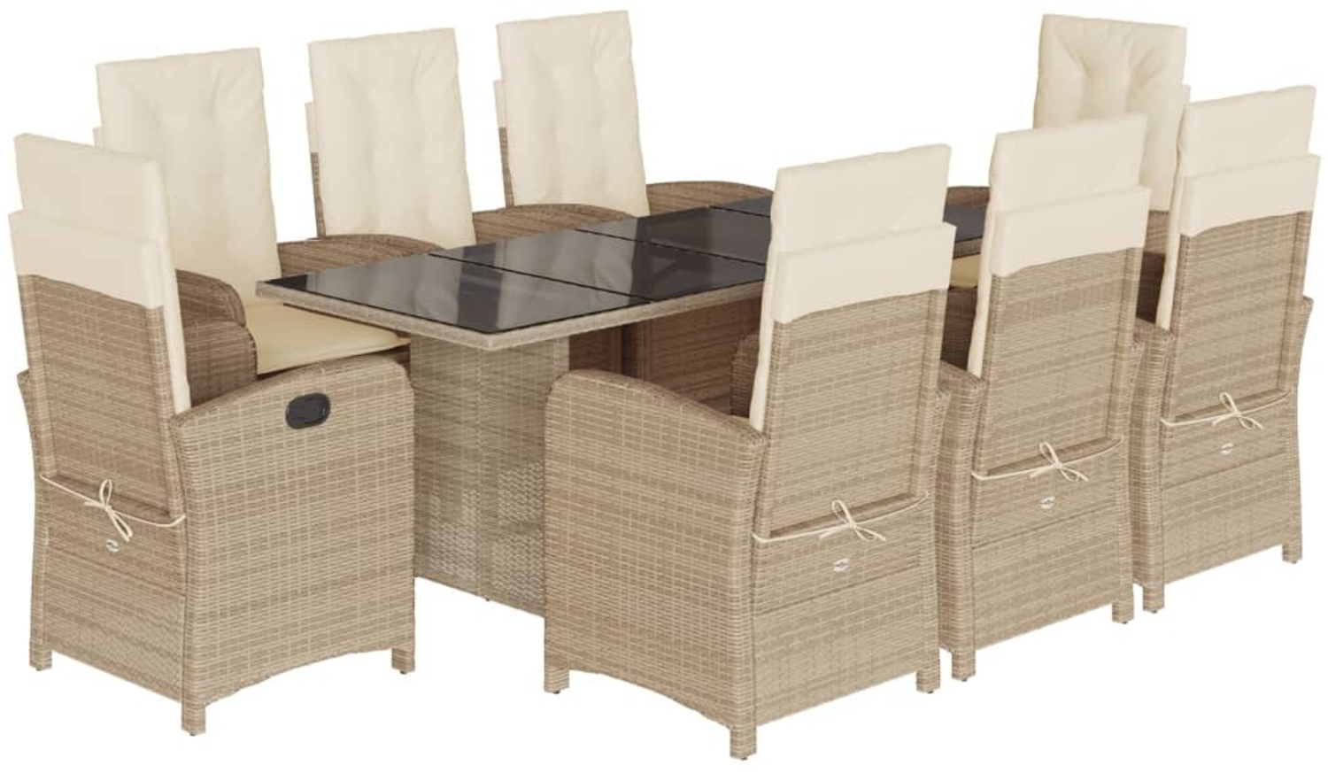 vidaXL 9-tlg. Garten-Essgruppe mit Kissen Beige Poly Rattan 3212261 Bild 1
