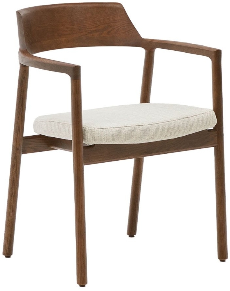 Armlehnenstuhl Alocs, Echtholz, Holz, Polyester, Stoff, Beige, Braun, Holzfarben, 60 x 77 x 55 cm Bild 1