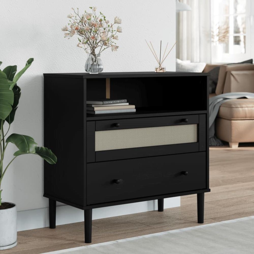 vidaXL Sideboard SENJA Rattan-Optik Schwarz 80x40x80 cm Kiefernholz Bild 1