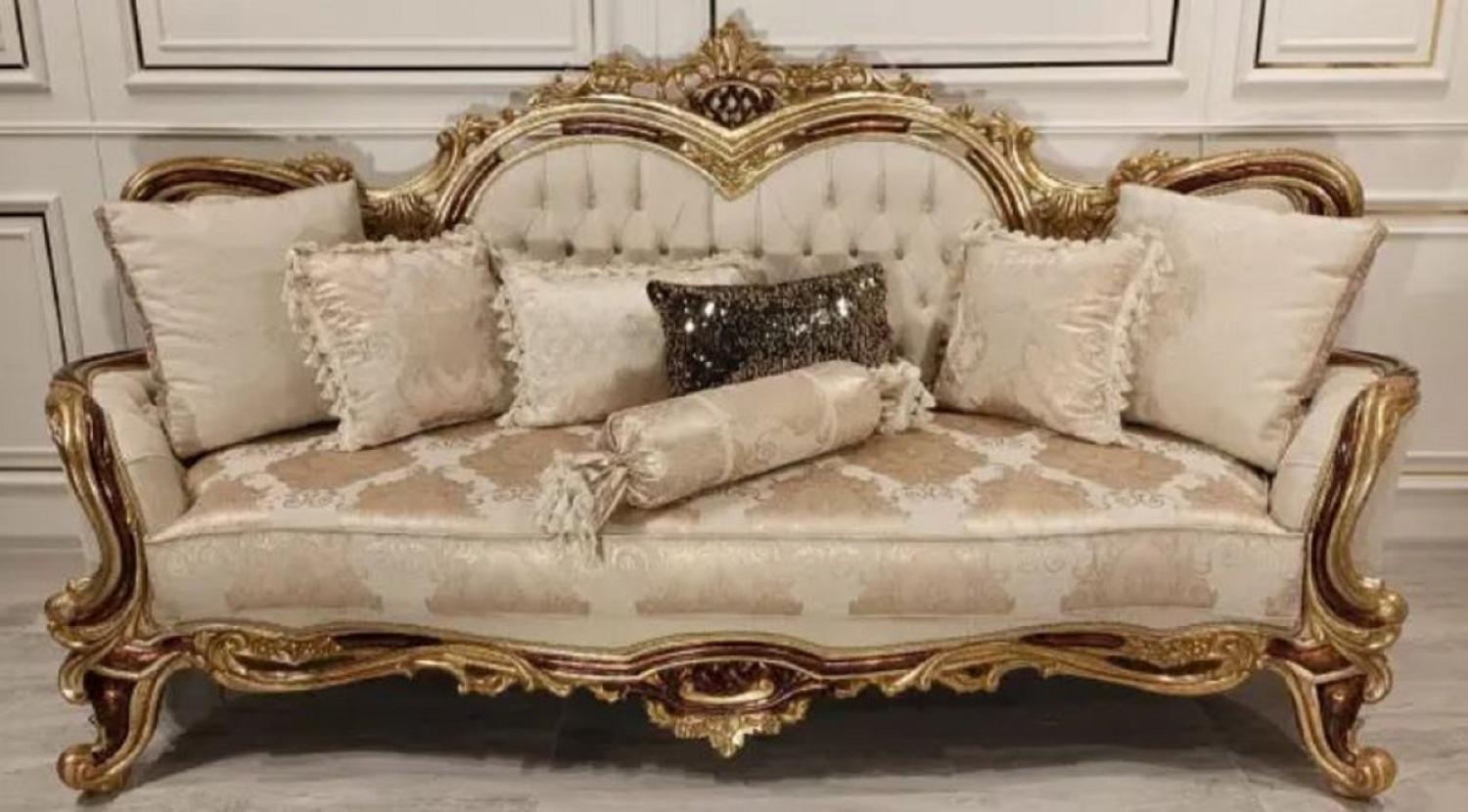 Casa Padrino Luxus Barock Sofa Cremefarben / Braun / Gold - Prunkvolles Wohnzimmer Sofa mit elegantem Muster - Barock Möbel - Edel & Prunkvoll Bild 1