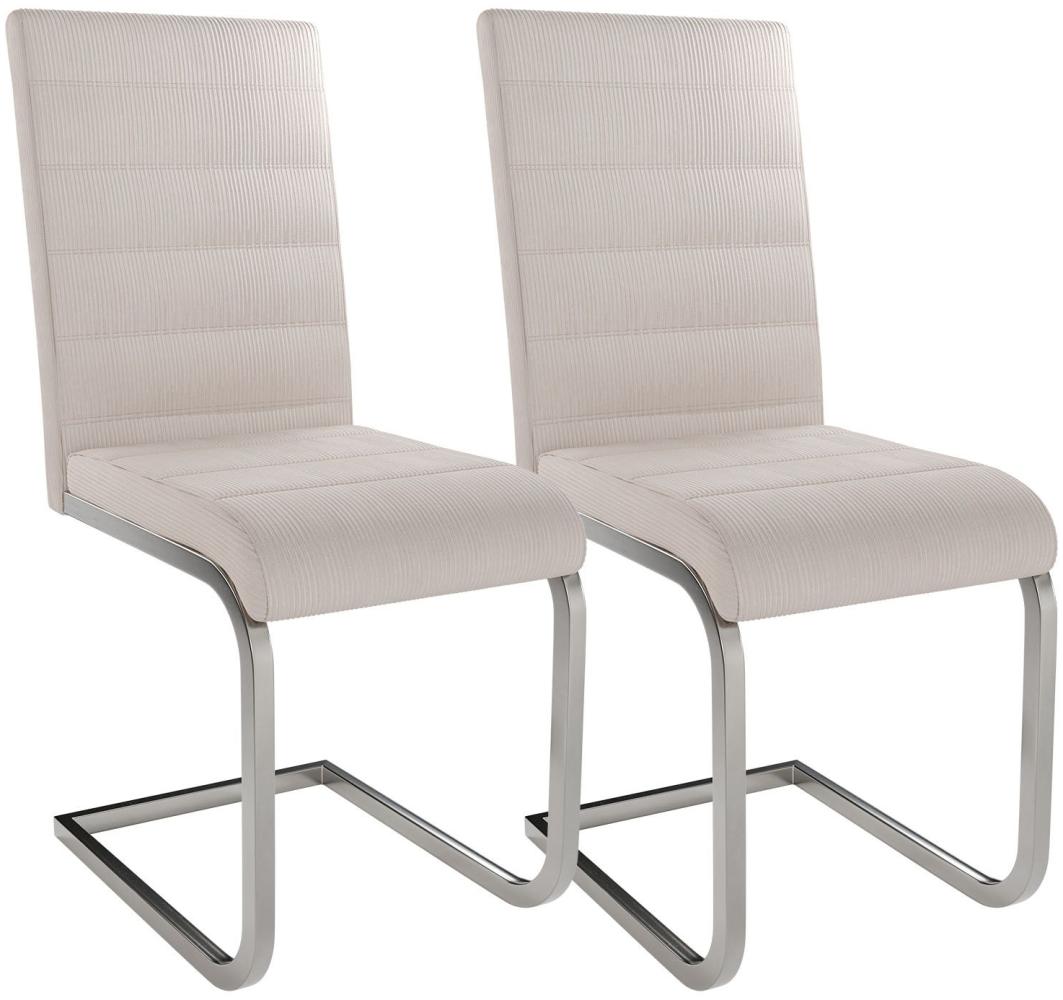 Juskys Freischwinger Schwingstuhl Vegas 2er Set - Esszimmerstuhl mit Metall-Gestell & Bezug aus Cord - moderner Küchenstuhl in Beige Bild 1