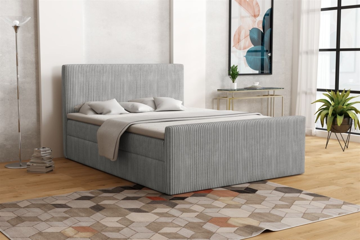 Boxspringbett Schlafzimmerbett IKAROS 180x200cm in Stoff Poso Hellgrau Bild 1