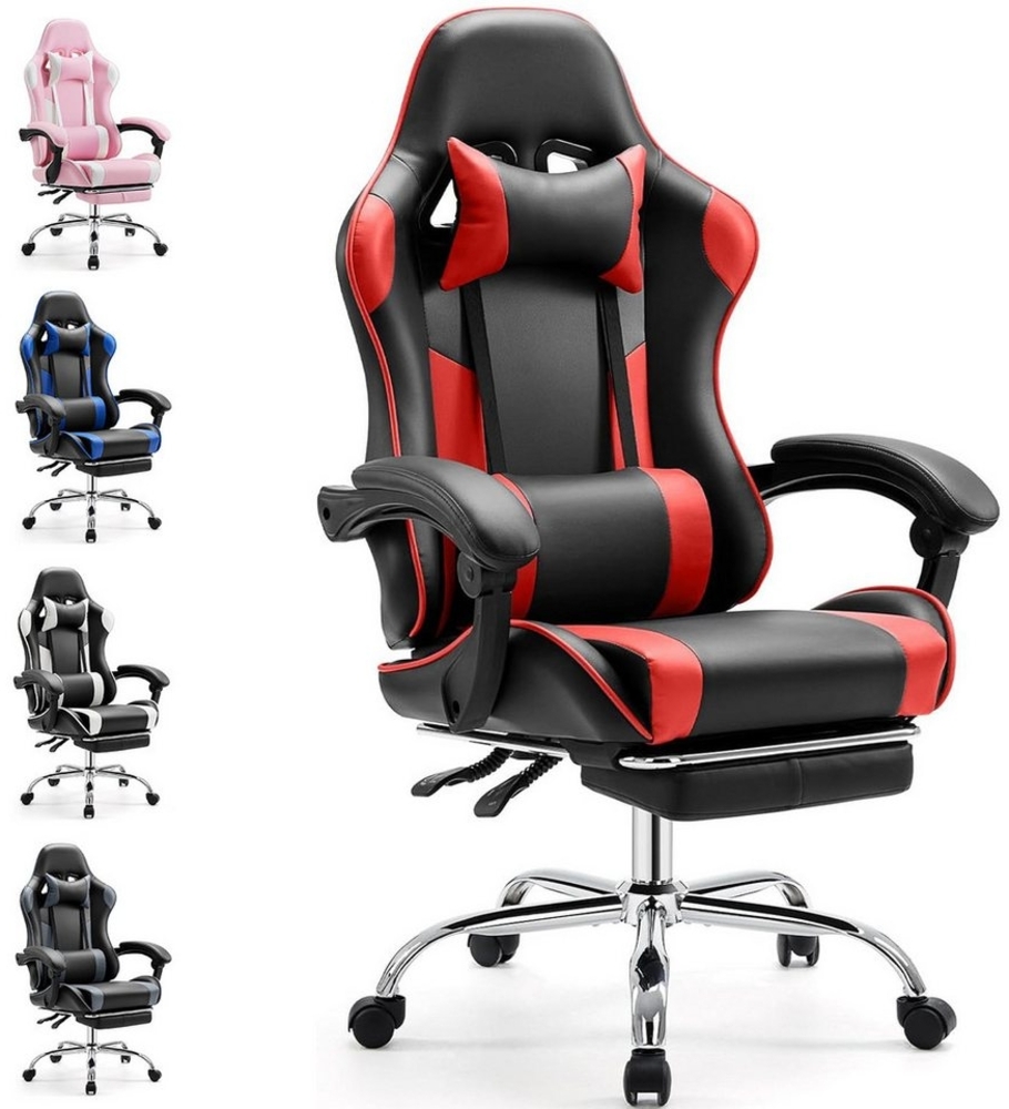 DUMOS Gaming-Stuhl Gaming Stuhl, Ergonomischer Bürostuhl mit Fußstütze, E-Sportstuhl, Gepolstert mit verstellbare Lendenkissen, Kopfkissen und Armlehnen Bild 1