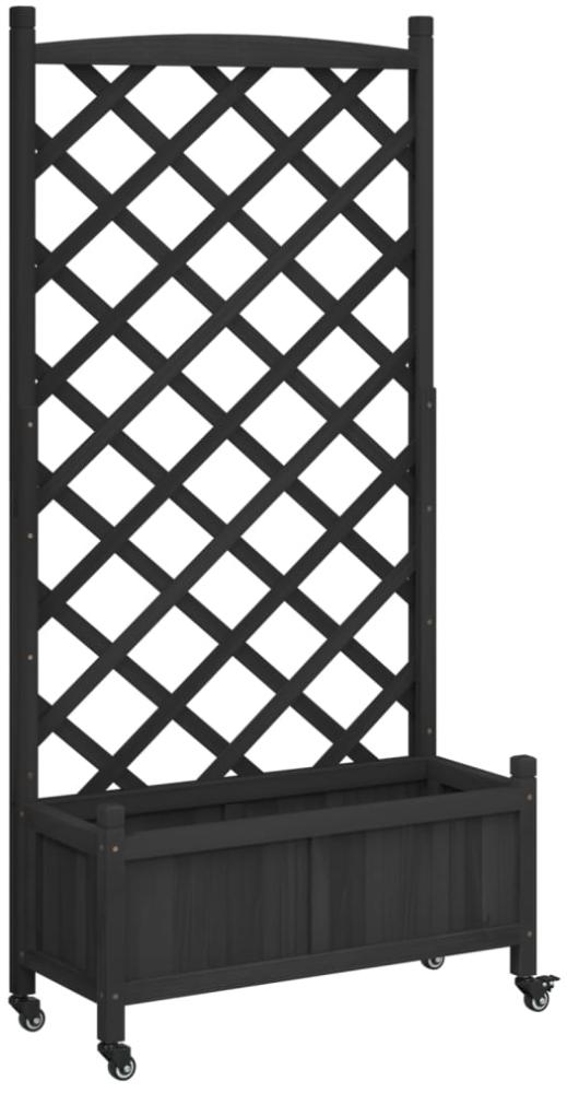 vidaXL Pflanzkübel mit Rankgitter und Rollen Schwarz Massivholz Tanne 3207652 Bild 1