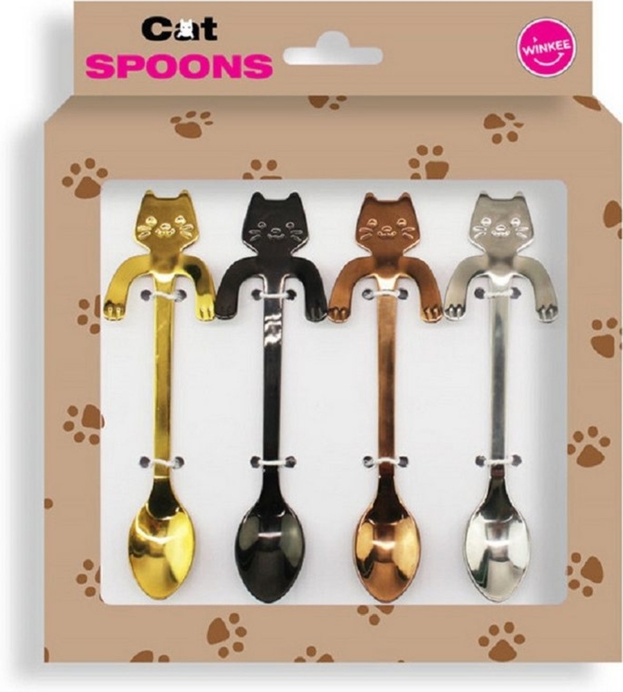 Winkee Kaffeelöffel Kätzchen (4 Stück), Teelöffel Katze Stubentiger Metall Löffel Bild 1