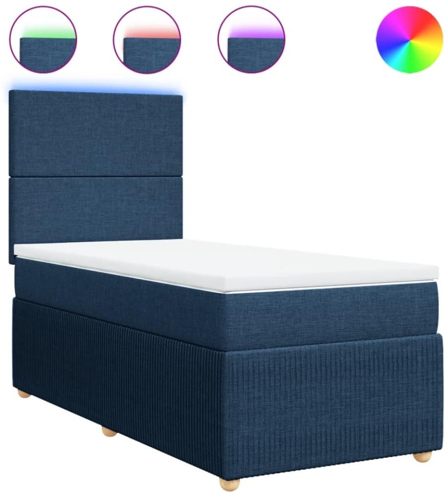 vidaXL Boxspringbett mit Matratze Blau 100x200 cm Stoff 3294266 Bild 1