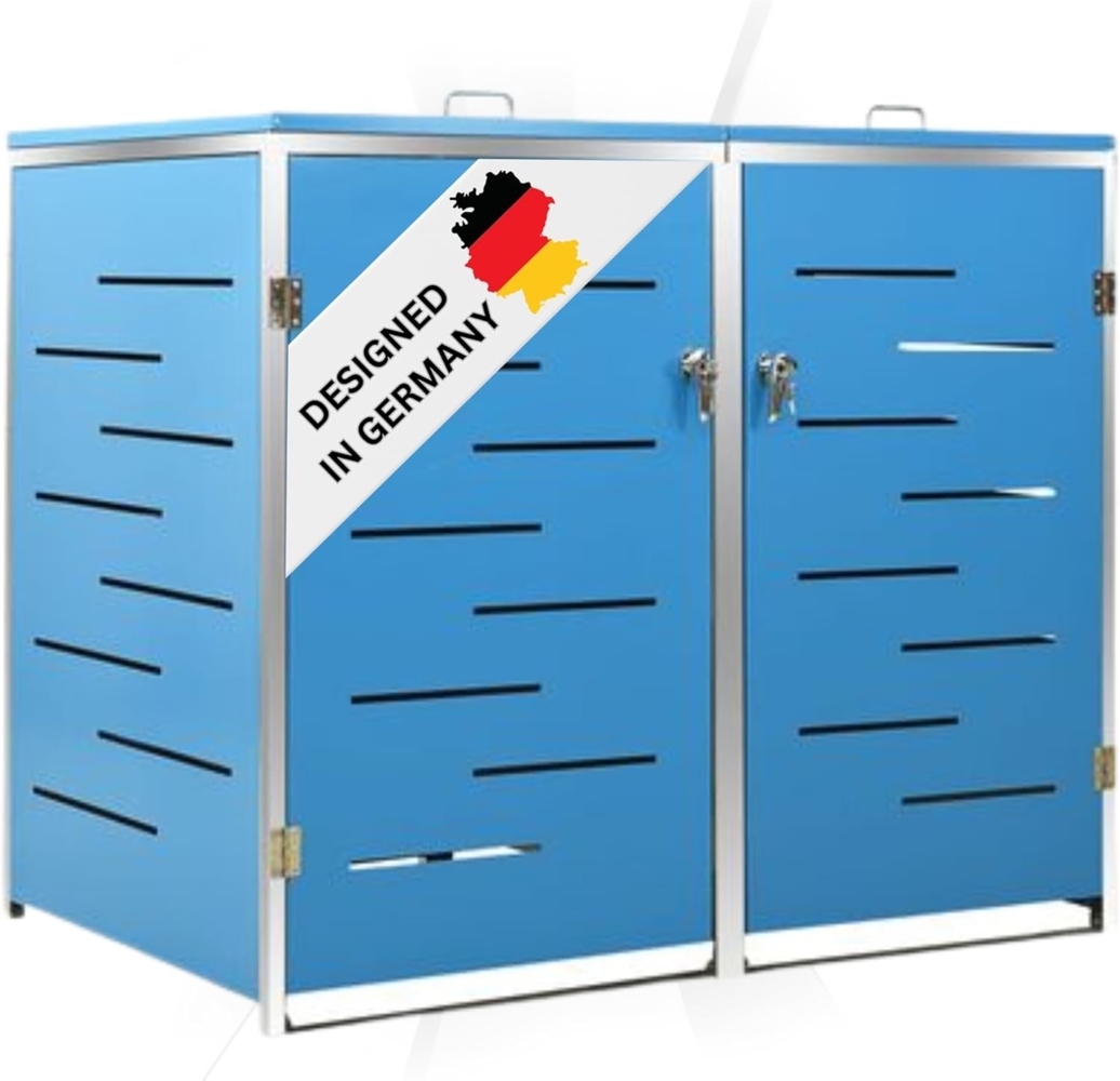 DELUKE® 2er Mülltonnenbox JAGU Edelstahl Blau 115,5 x 138 x 77,5 cm Mülltonnenverkleidung für 2 Tonnen 240L Müllbox aus Metall Mülltonnenschutz Mülltonnendach Bild 1