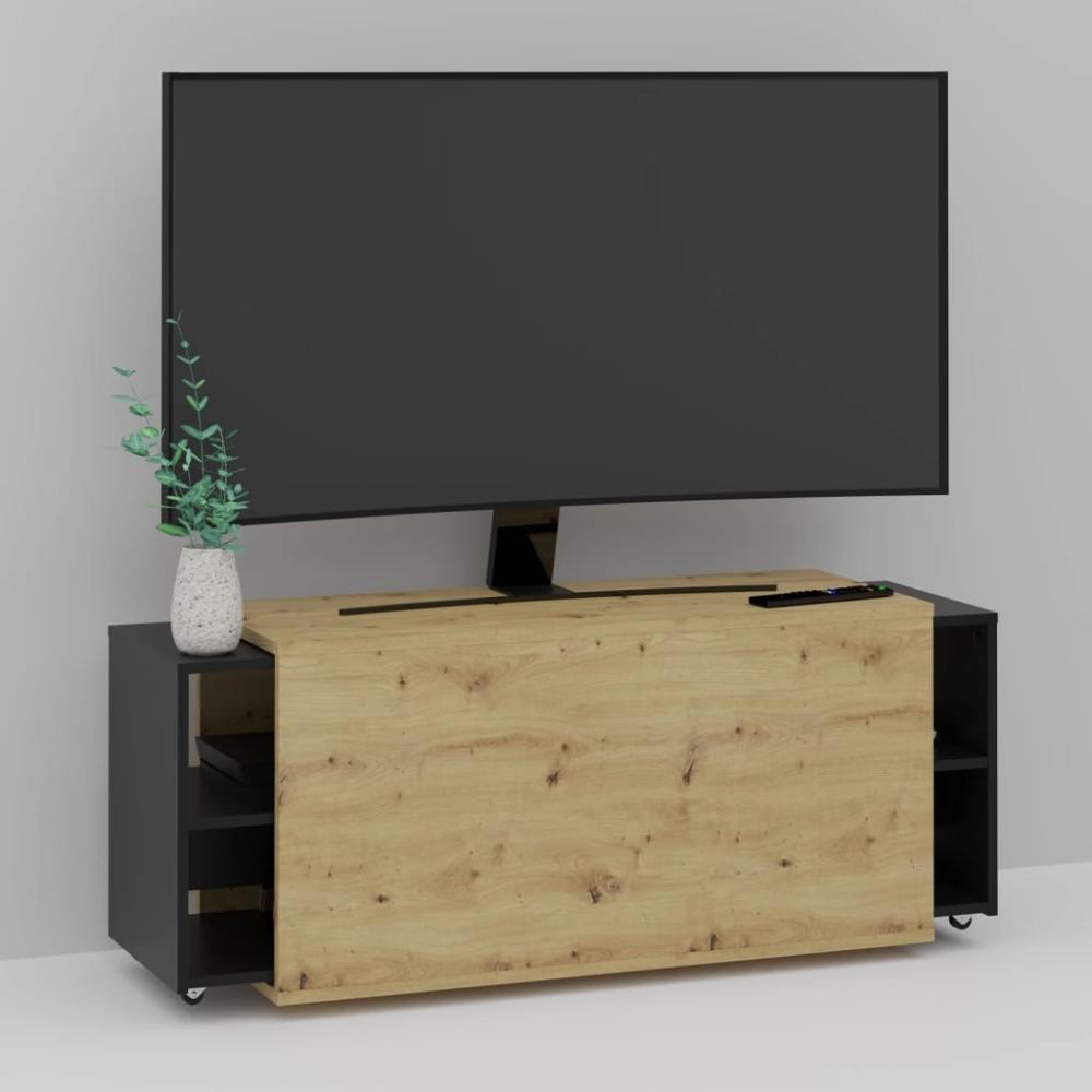 FMD Möbel - SLIDE 3 - TV-Board - melaminharzbeschichtete Spanplatte - Artisan Oak / schwarz perl - 194,5 x 49,2 x 39,9cm Bild 1