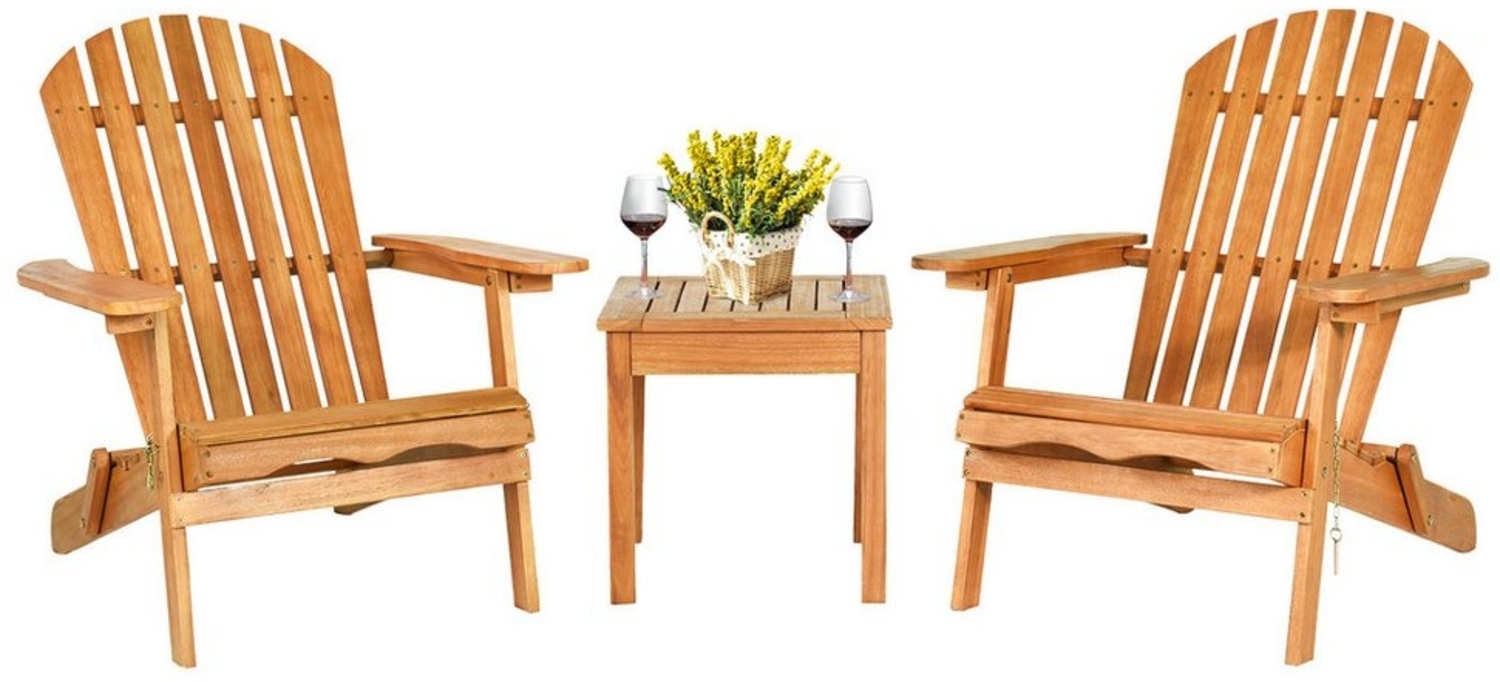 COSTWAY Balkonset, (3 tlg), 2 klappbare Gartenstühle mit Tisch, Massivholz, 180kg Bild 1