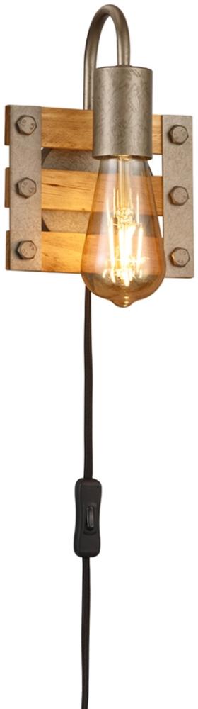 TRIO Leuchten LED Wandleuchte, LED wechselbar, Warmweiß, mit Schalter und Stecker Holz-lampe rustikal Vintage Industrial H 20cm Bild 1