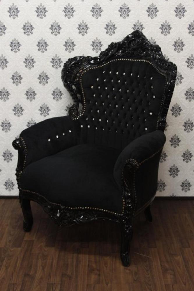 Barock Sessel King Schwarz/Schwarz Bling Bling - Möbel Antik Stil Bild 1