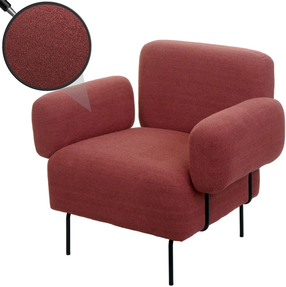Lounge-Sessel HWC-L83, Cocktailsessel Polstersessel Sessel, Bouclé Stoff/Textil Metall ~ altrosa Bild 1