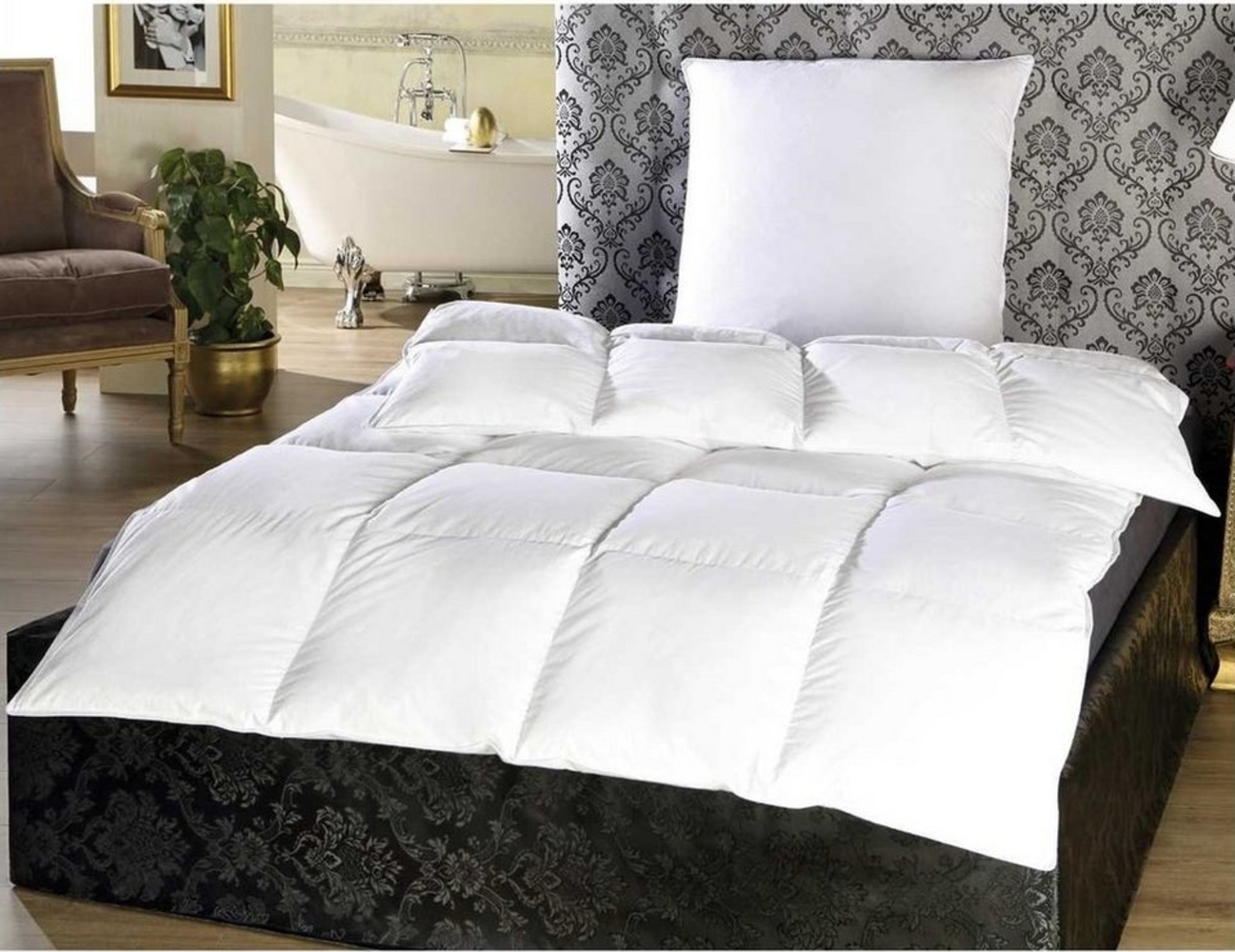 Daunendecke ( 10% Daunen / 90% Federn ) 135x200cm, inkl. Federkissen 80x80cm ( 100% Federn ), Made in Germany Bild 1