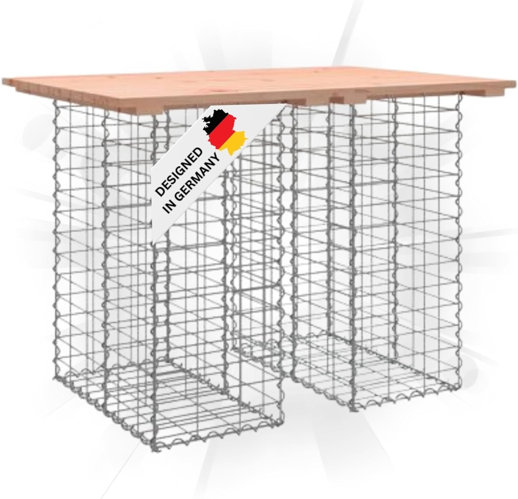 DELUKE® Gartenbank Gabionen TELLE aus Stahl 100x70x72cm Massivholz Douglasie, 30cm Gabionenbreite Gabionenbank Gartentisch aus Gabionen Steinkorb Gabionengitter Ziergabione Drahtkorb befüllbar Bild 1
