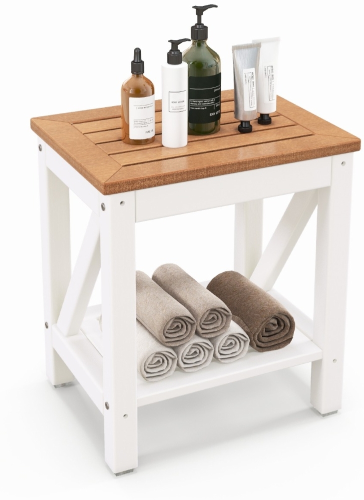 Duschbank Bad Sitzbank mit Ablage bis 150 kg Belastbar Wasserdichte Badezimmerbank 43 x 32 x 47 cm Bild 1
