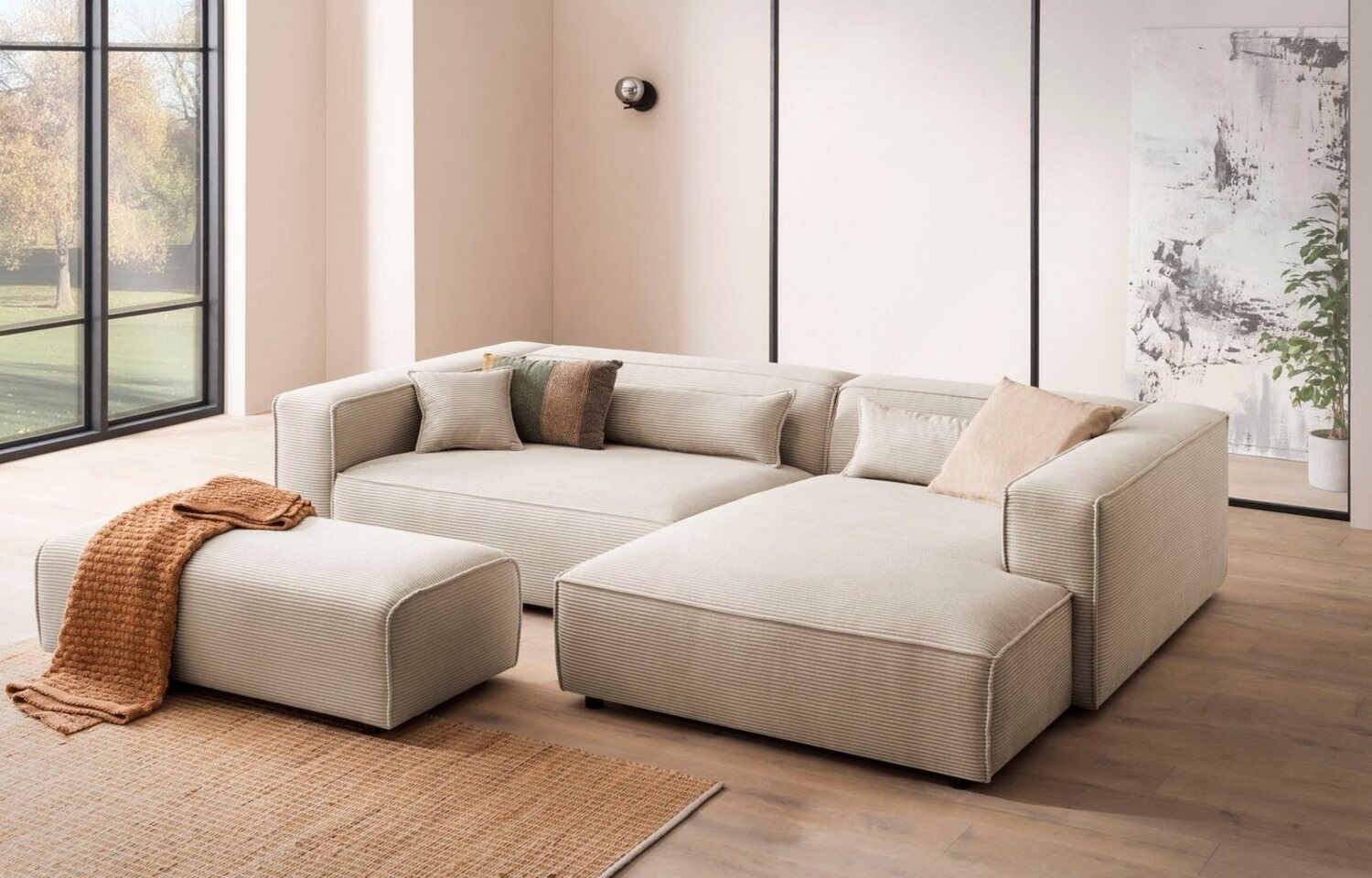 LeGer Home by Lena Gercke Polsterecke PIARA XXL, L-Form mit Schlaffunktion, Big-Sofa in Cord o. Leinenoptik, Hocker stellbar zum Schlafsofa (Krokodilverbinder), tiefe Sitzfläche Bild 1