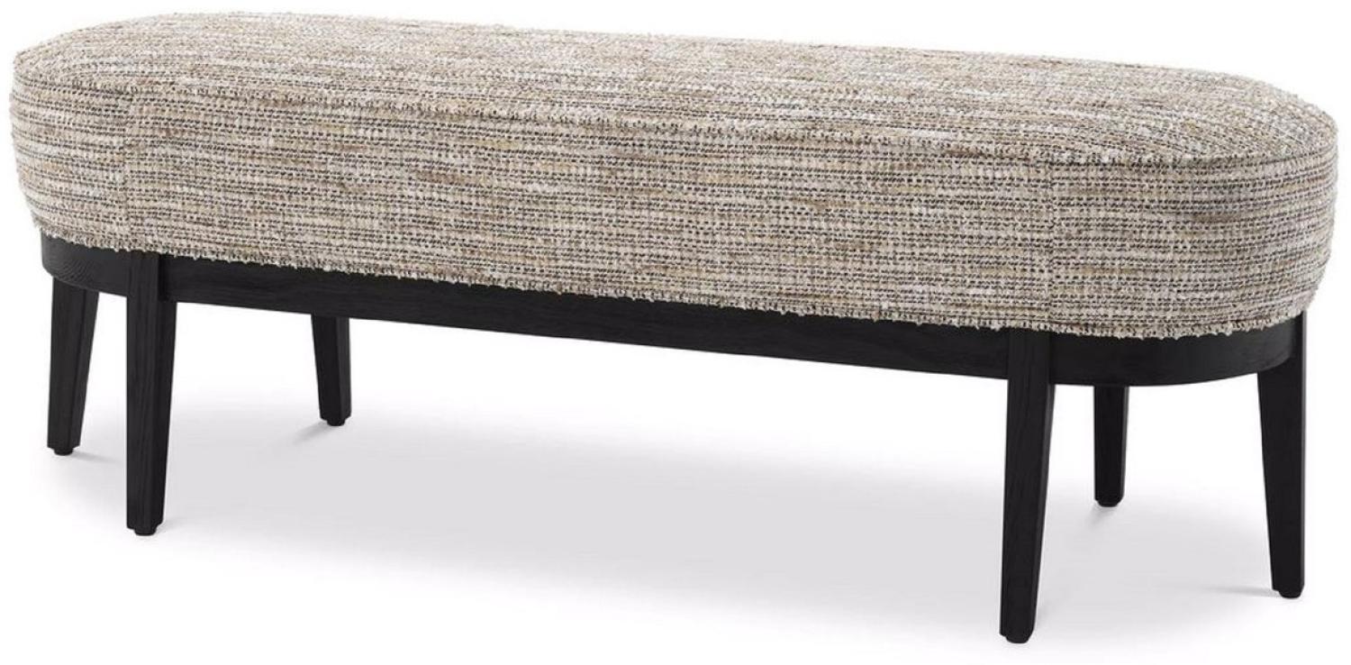 Casa Padrino Luxus Sitzbank Beige / Schwarz 132 x 45 x H. 47 cm - Gepolsterte Wohnzimmer Bank - Wohnzimmer Möbel - Hotel Möbel - Luxus Kollektion Bild 1