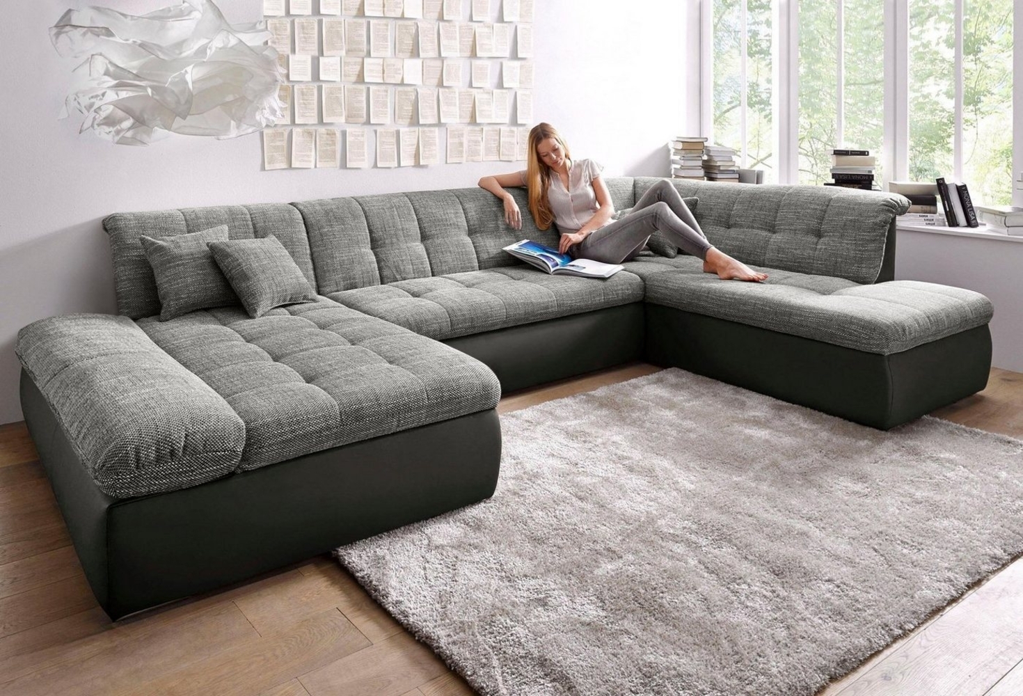 DOMO collection Wohnlandschaft Moric U-Form auch in Cord, im XXL-Format, wahlweise mit Bettfunktion und Armlehnenverstellung Bild 1