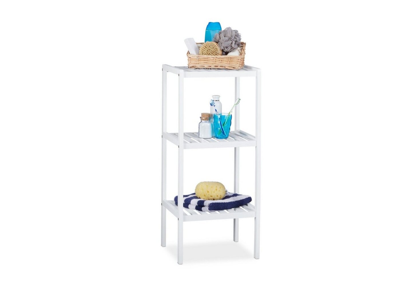 Relaxdays Badregal mit 3 Ablagen, Bambus weiß, 34,5 x 33 x 80 cm Bild 1