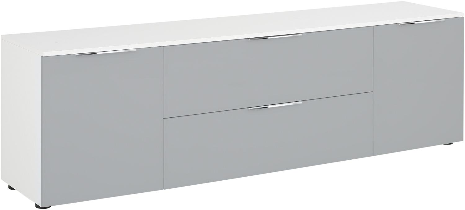 Lowboard >TREND< (BxHxT: 180 x 55 x 40 cm) in weiß matt - Glas seidengrau matt Bild 1
