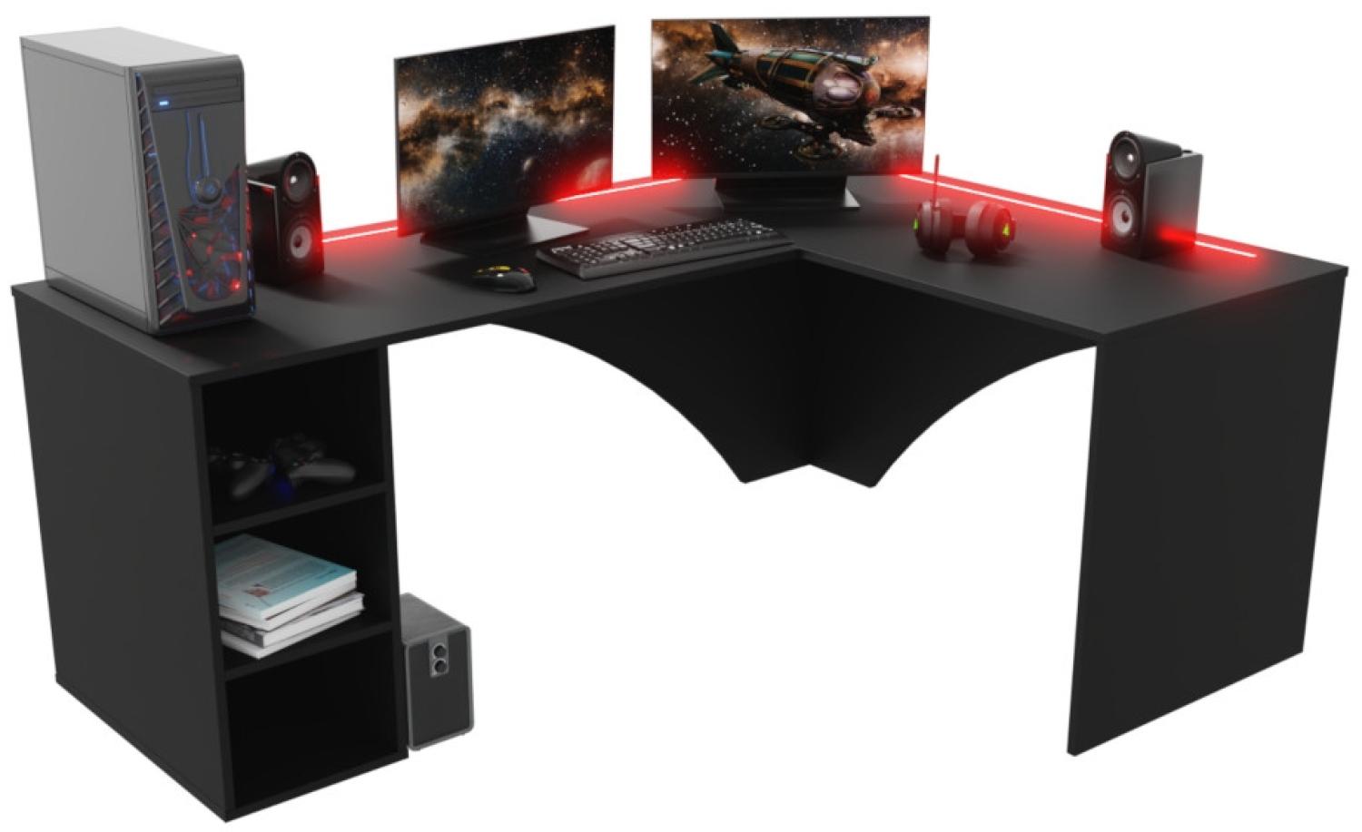 Gaming-Ecktisch CARAMBOL + LED, 185 x 74 x 135, mitchwarz, recht Bild 1