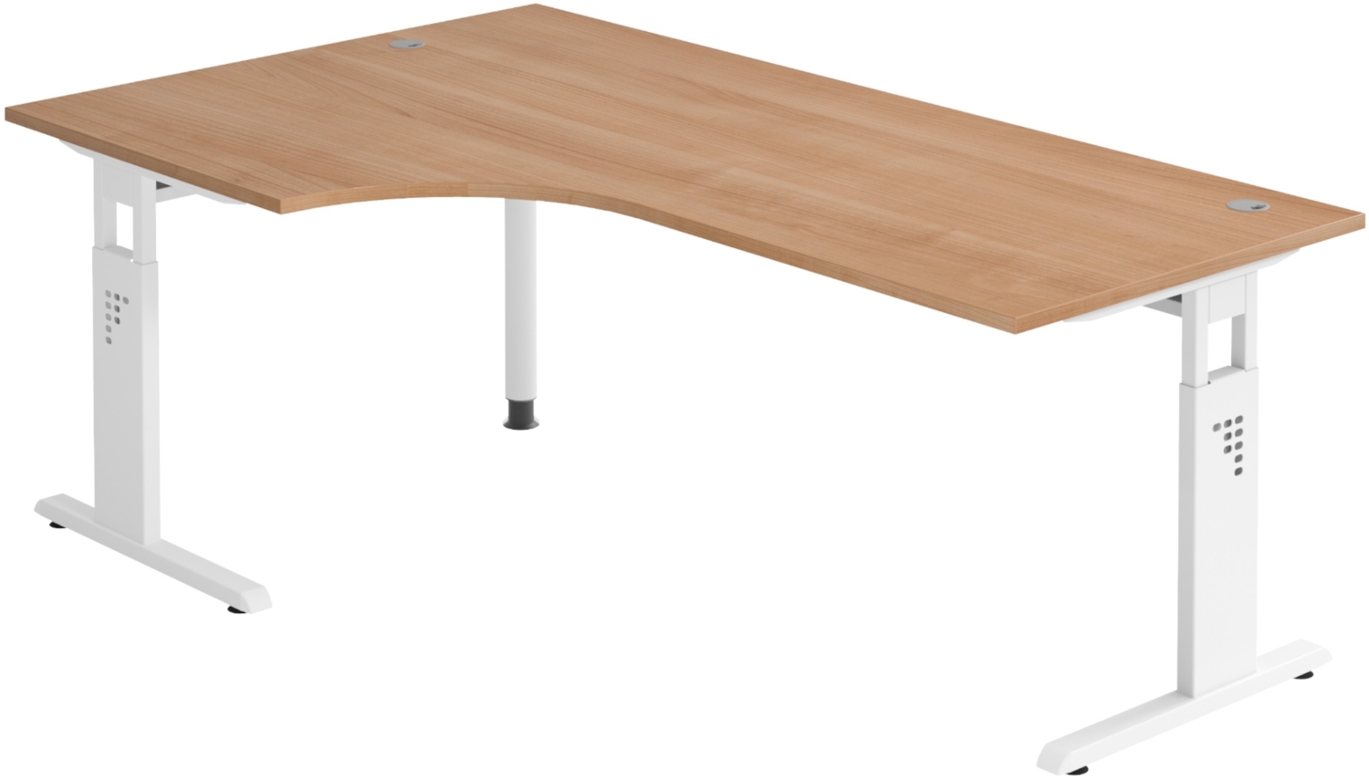 bümö höhenverstellbarer Eckschreibtisch O-Serie 200x120 cm in Nussbaum, Gestell in weiß - Schreibtisch L Form, großer Tisch für's Büro, Computertisch höhenverstellbar, OS-82-N-W Bild 1