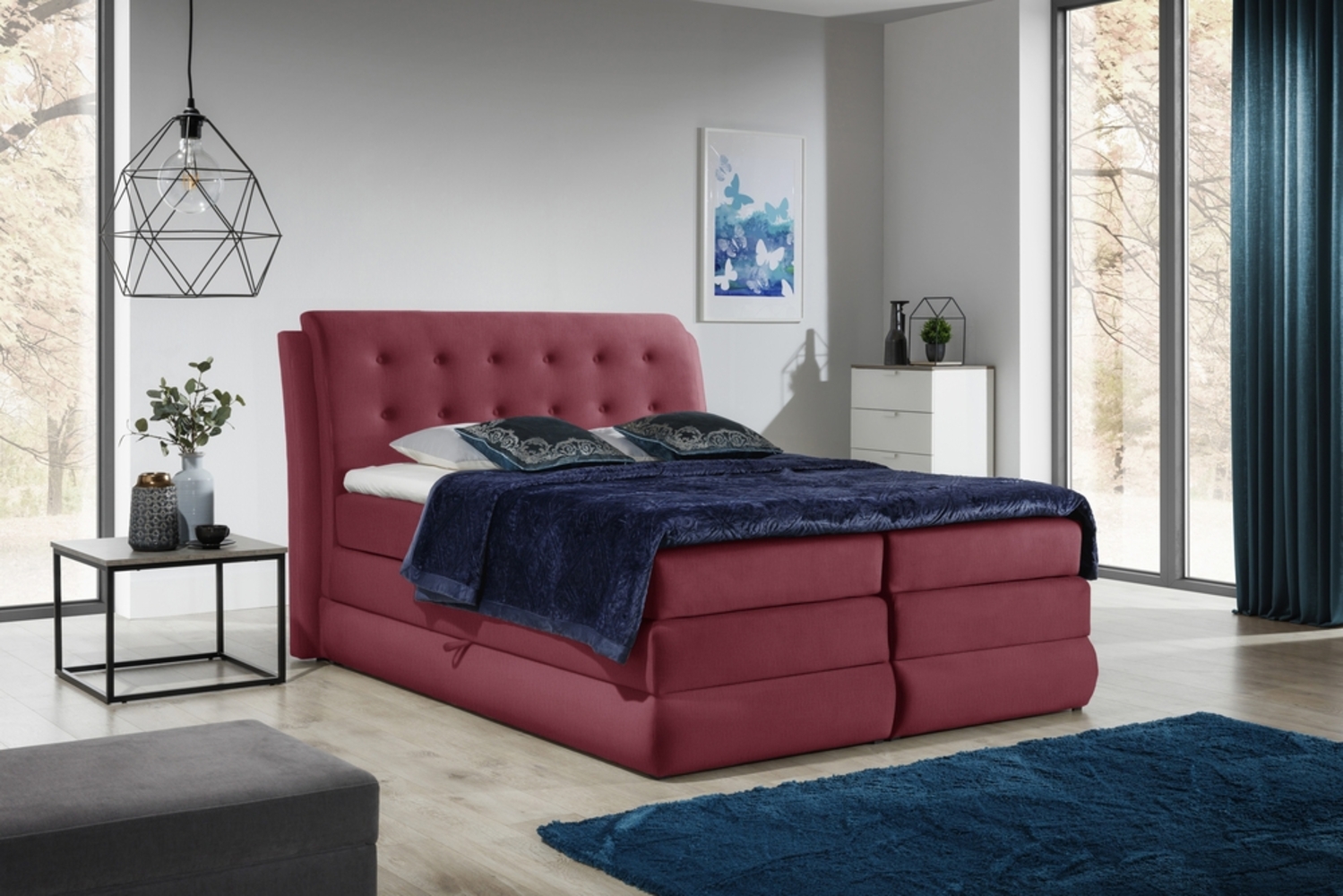 99rooms Sunshine Boxspringbett Velours 180x200 cm Bordeaux Bild 1