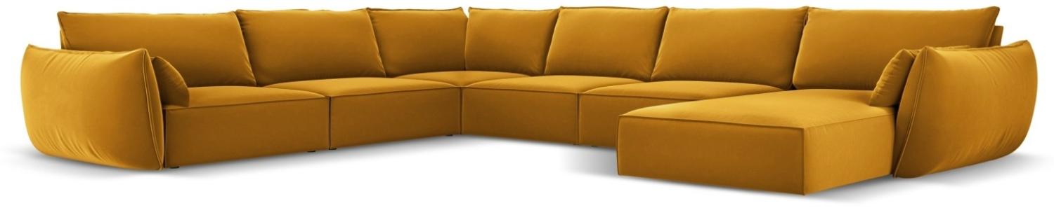 Micadoni 8-Sitzer Samtstoff Panorama Ecke links Sofa Kaelle | Bezug Yellow | Beinfarbe Black Plastic Bild 1