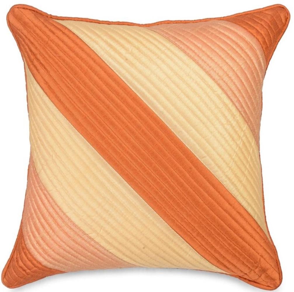 Orange und Beige Dekokissen aus Indische Dupion Seide mit Umrandung - 40 cm x 40 cm Bild 1