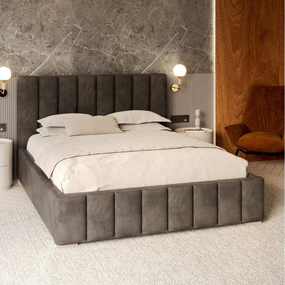 FDM Polsterbett modern mit Bettkasten MADE IN EU - mit hochwertigem Velours Bezug (verfügbar 90x200 120x200 140x200 160x200 180x200cm, Bettrahmen, Bett, mit großen gepolsterten Kopfteil, mit Bettkasten zum aufklappen), Hebbarer Metallrahmen, Bettkasten... Bild 1