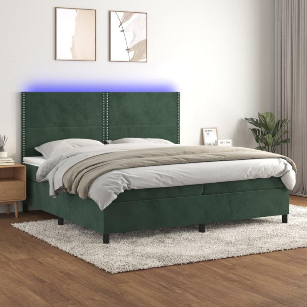 Boxspringbett mit Matratze & LED Samt Dunkelgrün 200 x 200 cm, Härtegrad: H2 [3136086] Bild 1