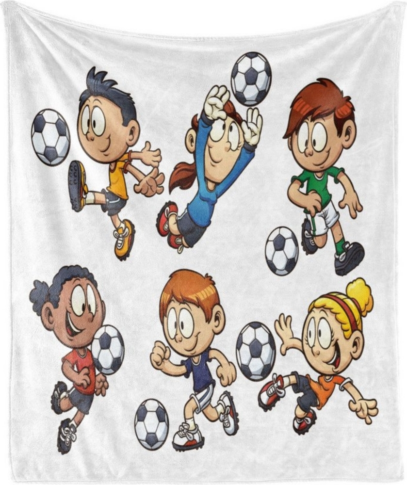 Wohndecke Gemütlicher Plüsch für den Innen- und Außenbereich, Abakuhaus, Fußball Cartoon-Kinder spielen Bild 1