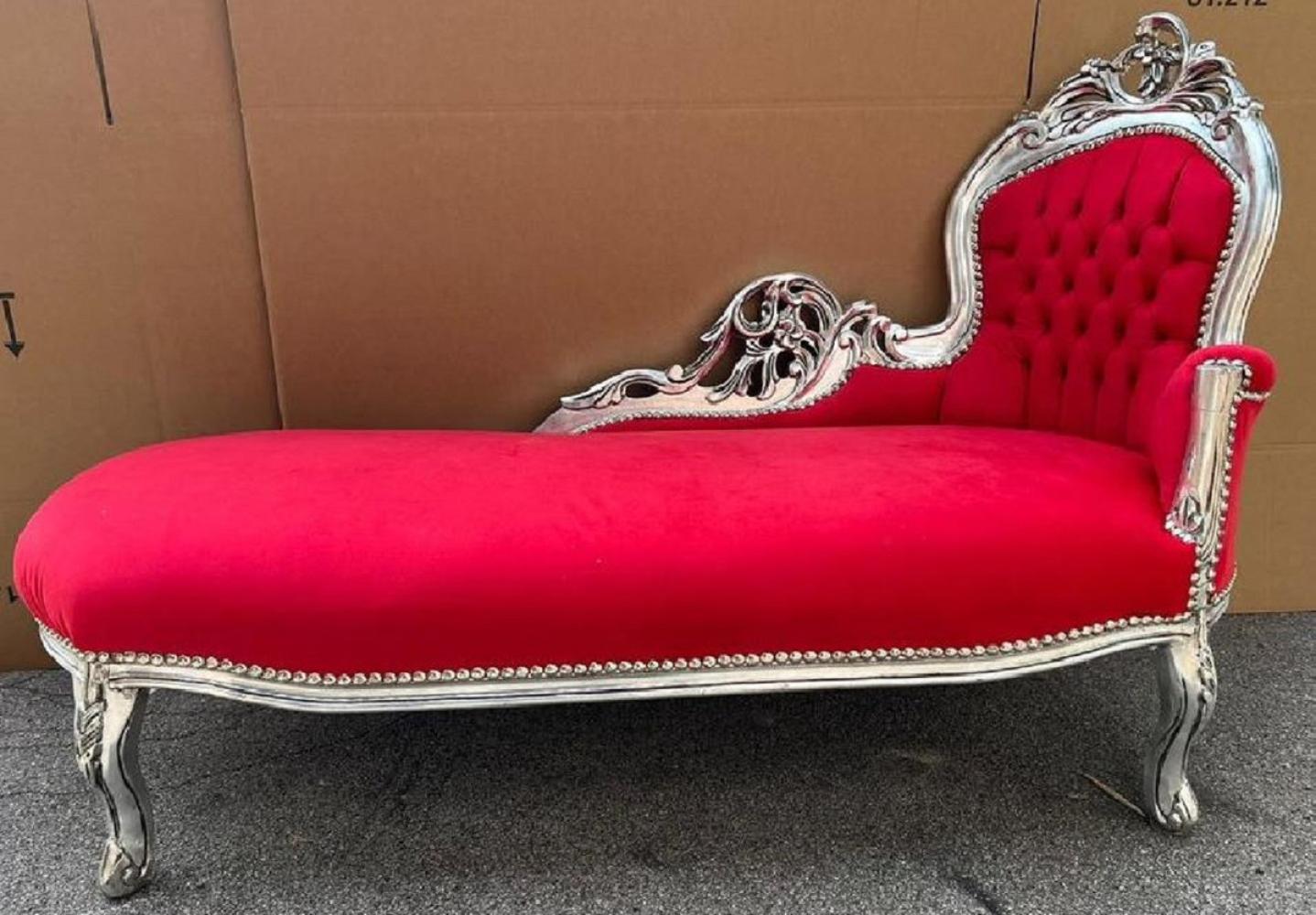 Casa Padrino Barock Chaiselongue Rechte Seite Rot / Silber - Handgefertigte Massivholz Recamiere - Barock Wohnzimmer Möbel - Edel & Prunkvoll Bild 1