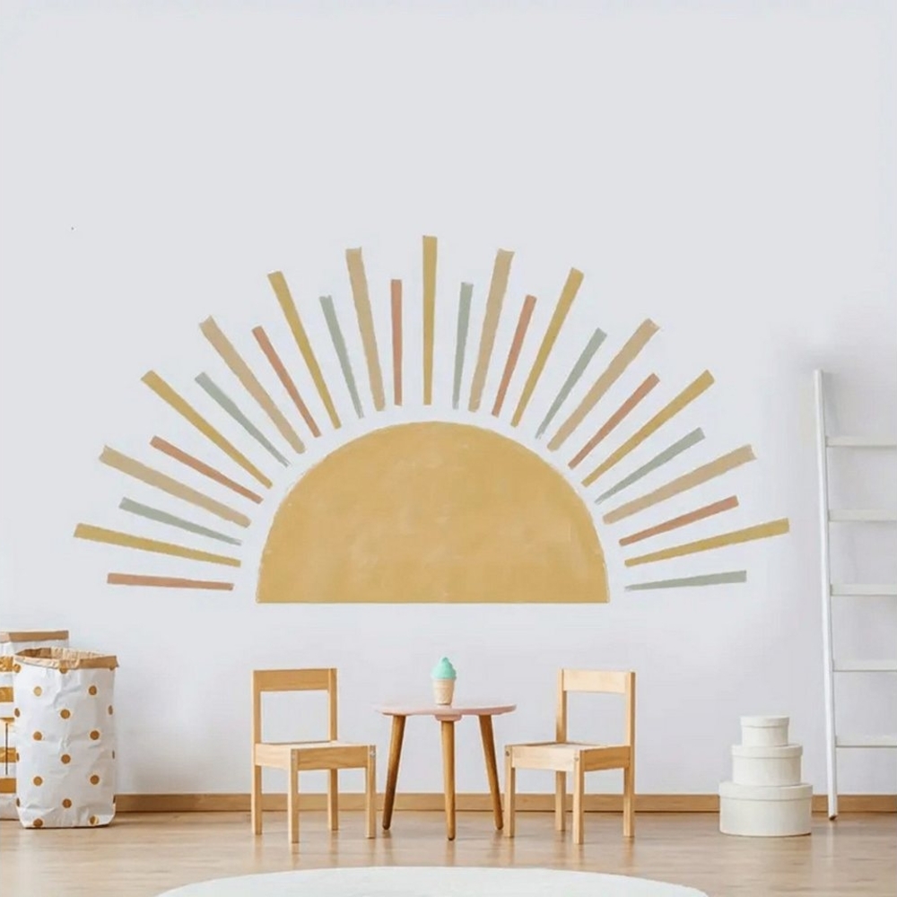 Montegoni Wandtattoo Kinder Boho Sonne Wandsticker (Wandaufkleber Boho Dekor Kinderzimmer), Wanddeko für Mädchenzimmer, Babyzimmer Bild 1