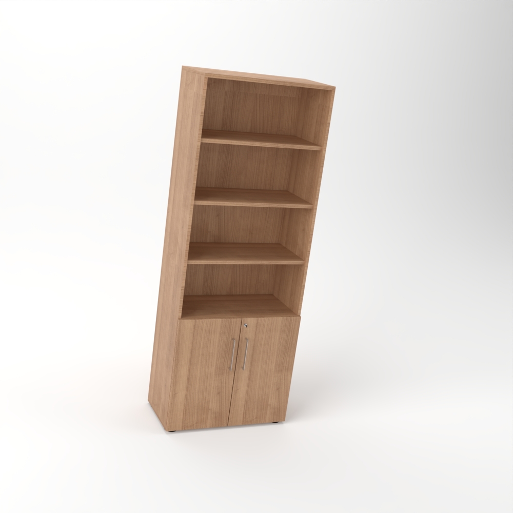 Rheinland Möbel Flügeltürenschrank Cabino 80×42×216 cm – abschließbarer Aktenschrank 2OH mit Regalaufsatz 4OH in Nussbaum mit 110° Drehtüren & Metallgriff Bild 1