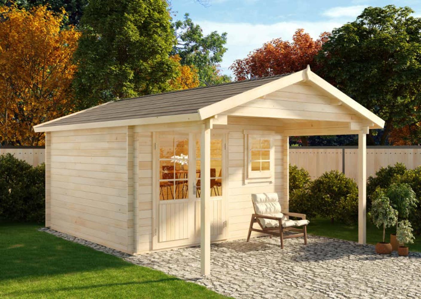 Alpholz Gartenhaus Timo ISO Premium Gartenhaus aus Holz Holzhaus mit 44 mm Wandstärke inklusive Schleppdach FSC zertifiziert Blockbohlenhaus mit Montagematerial Bild 1