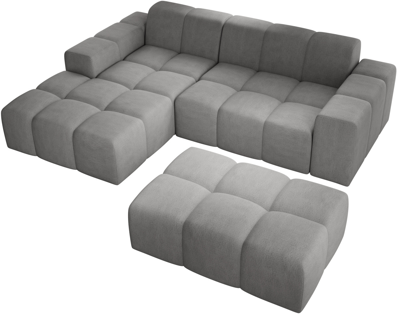 Ecksofa Fogo, Sofa mit Hocker, Couch L-Form, Veloursstoff, Links Sofa, 245 x 68 x 180 cm, Grau Bild 1