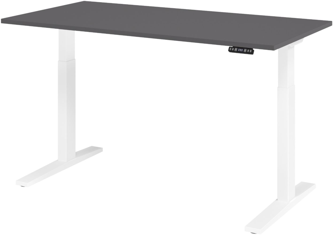 bümö elektrisch höhenverstellbarer Schreibtisch 160x80 cm in graphit, Gestell weiß - Sitz & Stehschreibtisch mit Memoryfunktion, elektrischer Stehtisch & Gaming Tisch, XMKA-Serie, XMKA16-G-W Bild 1