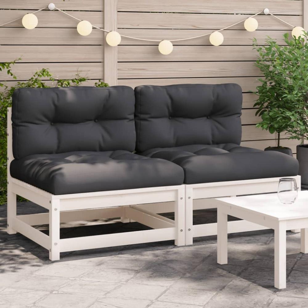 vidaXL Gartensofas ohne Armlehnen mit Kissen 2 Stk. Weiß Kiefernholz 838087 Bild 1