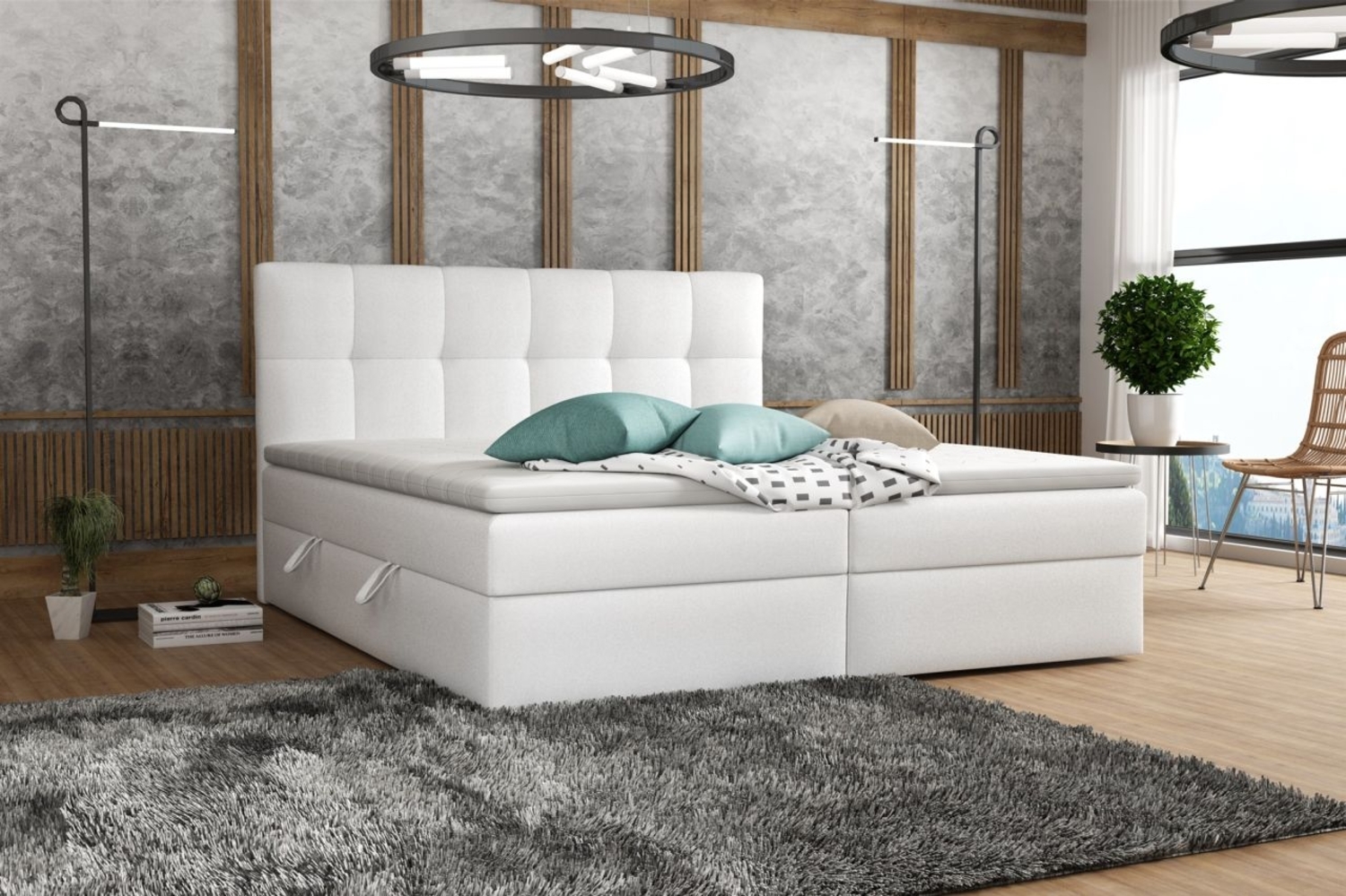 Boxspringbett Schlafzimmerbett ARTURO 120x200cm Kunstleder Soft Weiß Bild 1