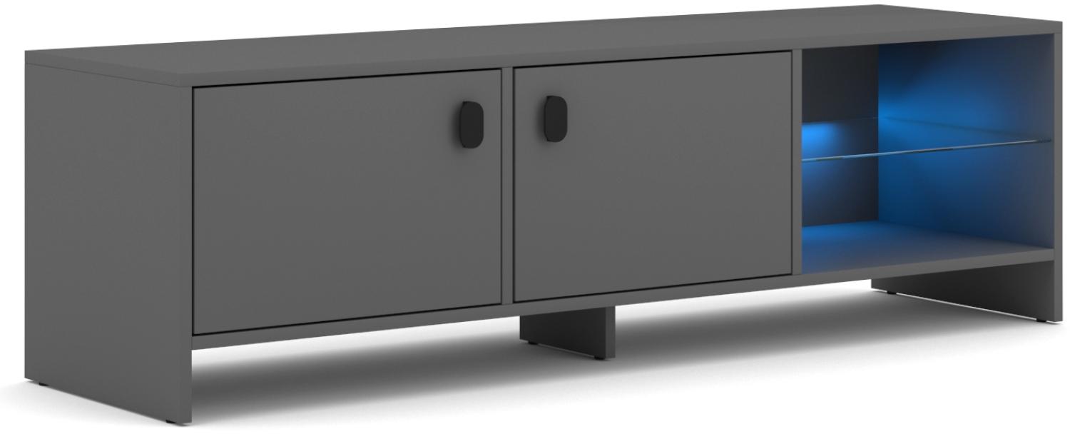 Domando Lowboard Piacenza Modern für Wohnzimmer Breite 140cm, LED Beleuchtung in blau, Grau Matt Bild 1
