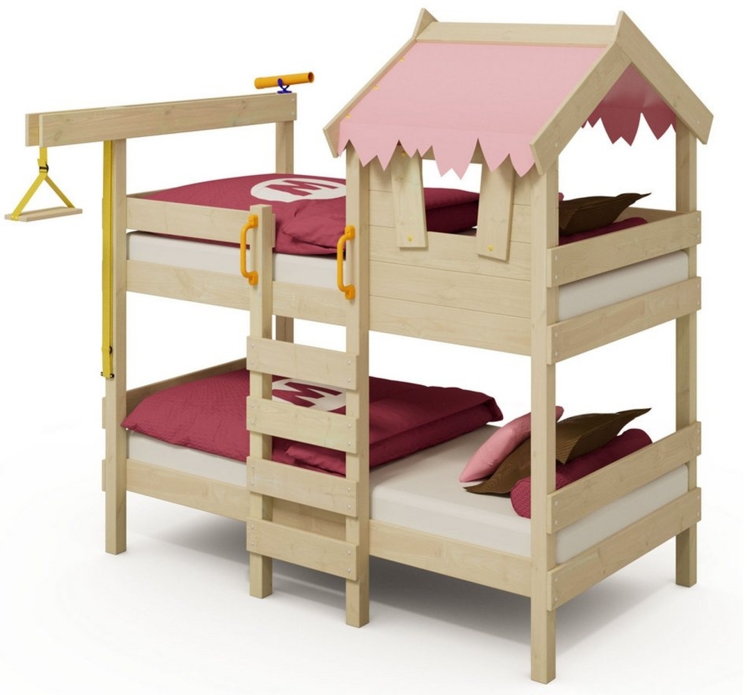Wickey Kinderbett CrAzY Huggy 90x200 cm – Hochbett mit Rutsche aus Holz – Abenteuerbett (Etagenbett mit Kletterleiter für Kinder), Massivholz Bild 1