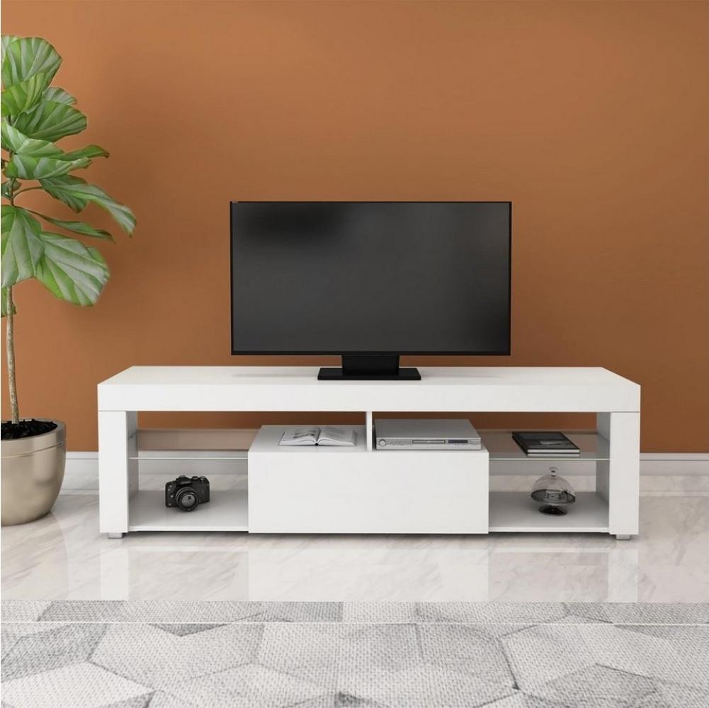 ML-DESIGN Lowboard TV Lowboard aus Holz mit Stauraum, 2 Klapptüren und 2 offenen Fächern, TV Lowboard 140x51x35 cm Weiß Fernsehschrank TV-Schrank Sideboard Bild 1