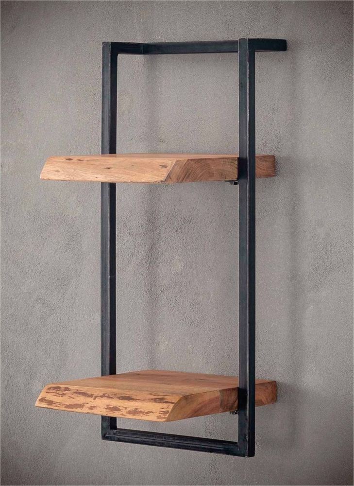 Wandregal KANT Double, mit 2 Ablagen Stahlrahmen Akazie mit Baumkante Bild 1