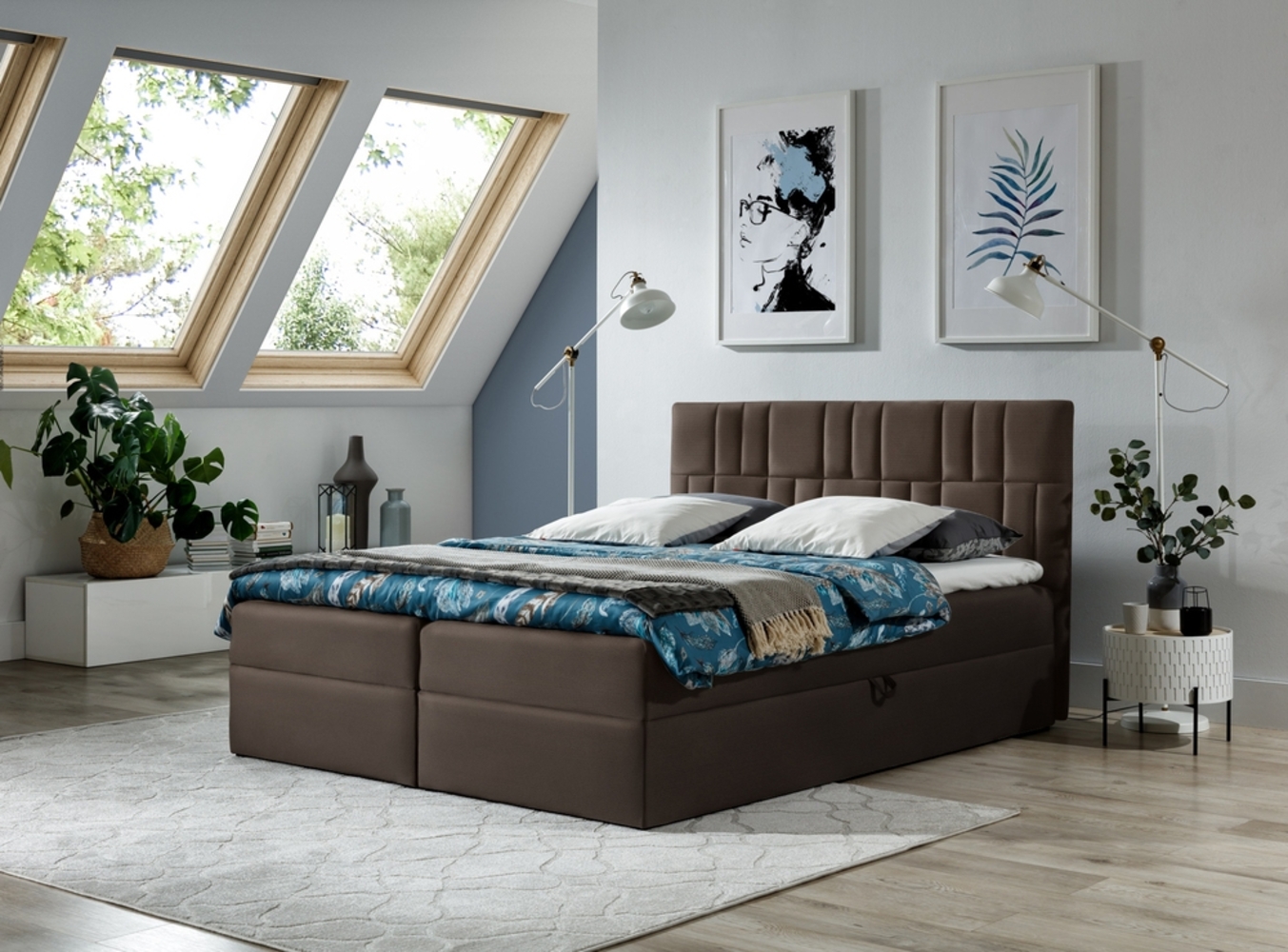 99rooms Piero Boxspringbett Velours JASMINE Braun 140x200 cm Bild 1
