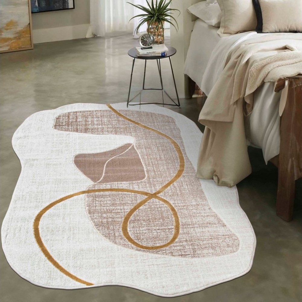 Mazovia Designteppich Modern Unregelmäßig Teppich Weich Teppich für Wohnzimmer Beige Creme, 80 x 150 cm, Fußbodenheizung Bild 1